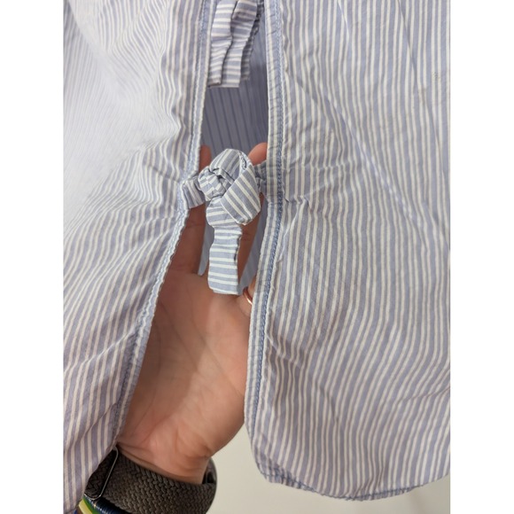 Free People Tie It In A Bow Oversized Cotton Shirt Blouse women's XS blue stripe - Picture 8 of 10